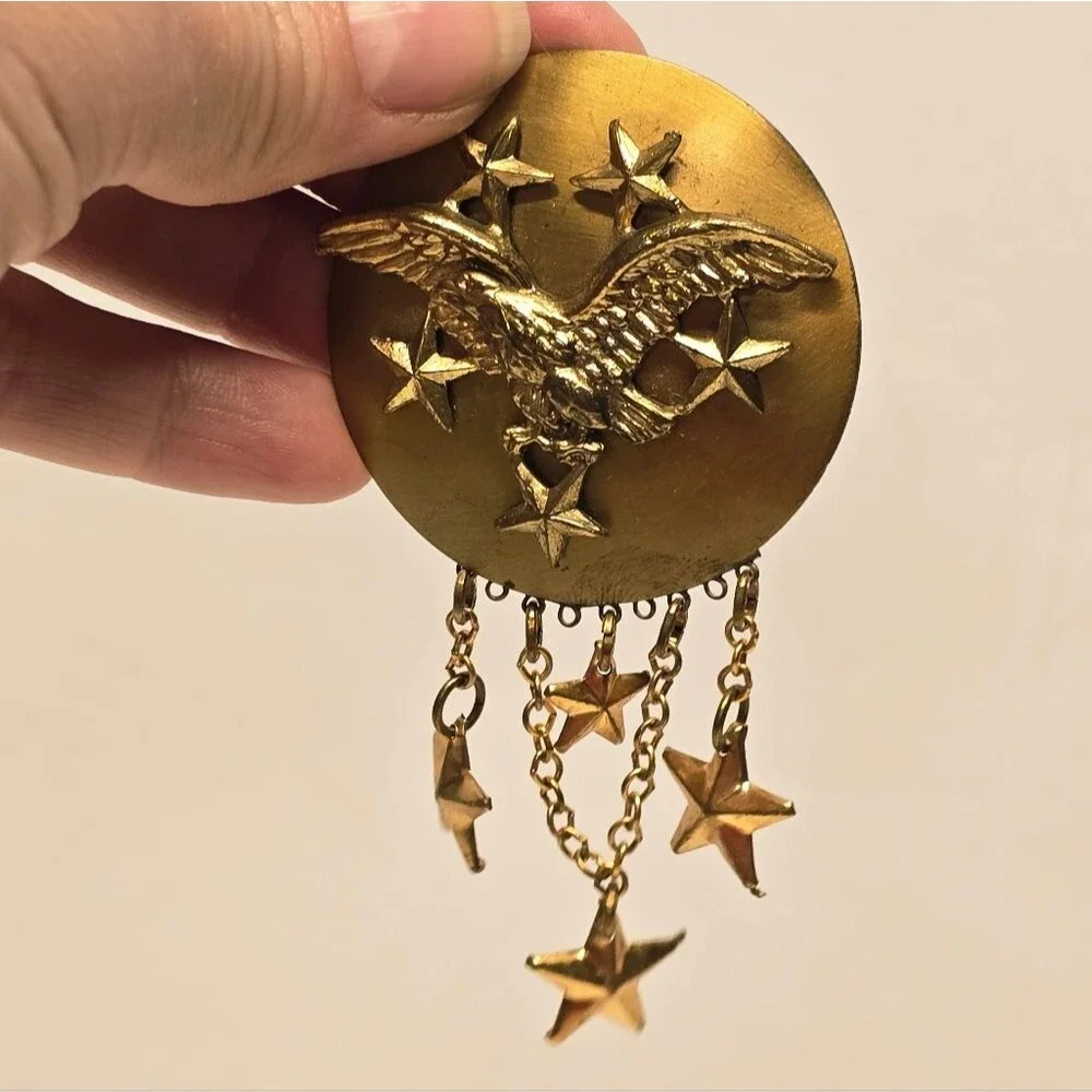 Vintage 60s Brass American Eagle With Stars Belt Buckle And Pendant Medallion